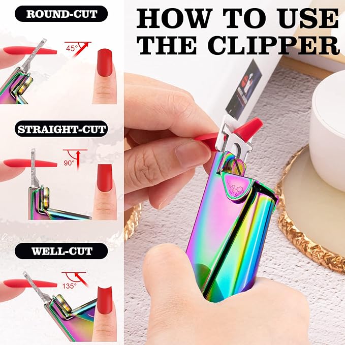 Chameleon Premium Adjustable Nail Clippers for Acrylic Nails, Belleboost Rainbow Color Professional Stainless Steel Fake False Nail Tip Clipper Cutter Trimmer, Manicure Tool for Salon Home Nail Art