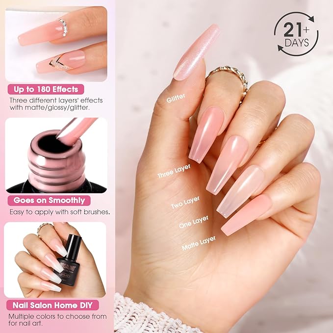 ROSALIND 30pcs Jelly Gel Polish Set, 26 Colors Translucent Nude Pink Neon Gel Nail Polish Set with Sheer Matte Glossy Glitter Effects for Nails with Base Gel Top Coat Salon DIY Home