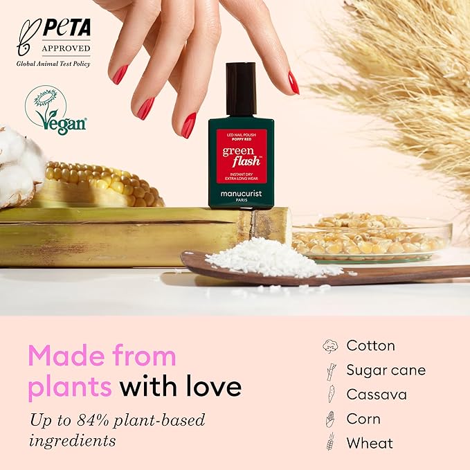 Manucurist Green Flash LED Fluorescent Pink Neon Pink Gel Nail Polish - Vegan, 12-Free, Plant-Based Polish - Strengthens and Protects the Nail - Gel Nail Polishes - Made in France