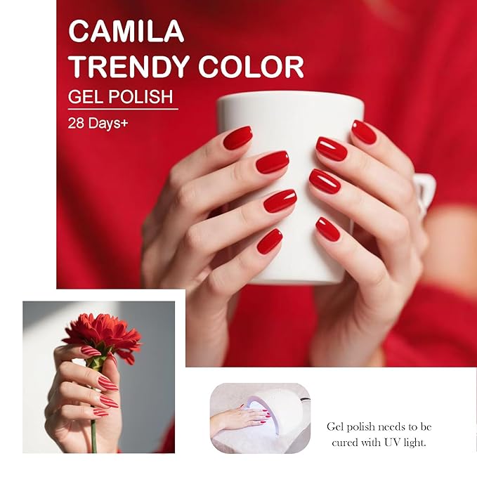 CAMILA ¿ 6pcs 15ml Hema Free Tpo Free Gel Polish Set Deep Cherry Red Color Long Lasting Gel Nail Polish Kit Soak Off Gel Polish Big Bottle Manicure Salon | Crimson color B