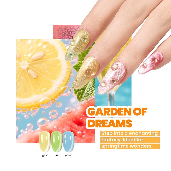 Beetles Bubbly Mixology Cat Eye Gel Nail Polish Set - 8 Colors Pastel Spring Shimmer Glitter Gel Polish Kit Pink Blue Orange Green Yellow Purple Velvet Gel Soak Off UV DIY Manicure Gift for Women