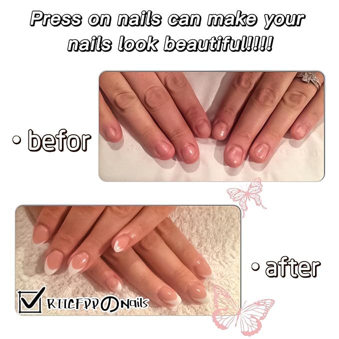 24 Pcs Press on Nails Medium Almond Nude Acrylic Fake Nails French Nails with Pink Nails Tip and Pearl Designs False Nails Spring Summer Stick on Nails for Women