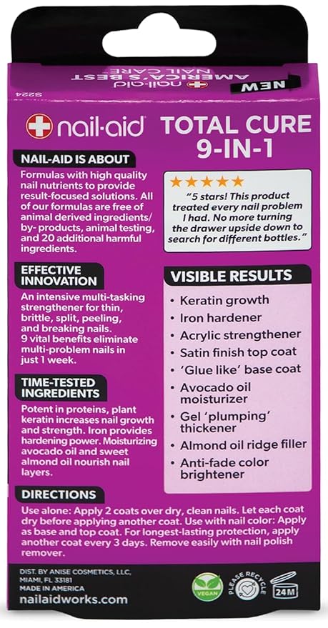 Nail-Aid Total Cure 9 in 1 Nail Treatment - Strengthen, Smooth, & Brighten Brittle Nails - Clear, 0.55 Fl Oz
