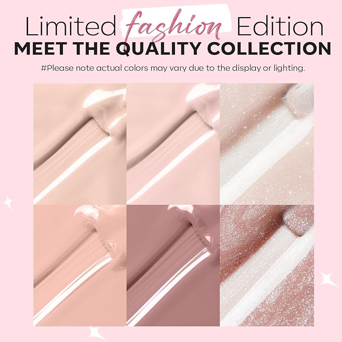 modelones Nude Nail Polish Set, Valentines 6 Colors Bubble Bath Quick Dry Skin Tone Glitter Summer Nail Polish Kit Fingernail Polish Nail Art Salon Home Gifts For Women Girl