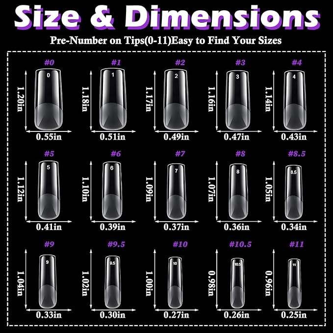 LoveOurHome 360pc Long Square Nail Tips Clear Fake Nails Square Gel Nail Tips Full Cover Acrylic Nails Clear Press on Nails Long False Nail 15 Sizes Fingernails for Gel Nail Extension