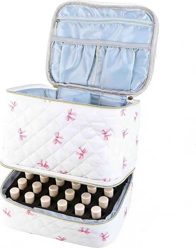 hibear Nail Supplies Organizer Nail Polish Storage Holds 30 BottlesNail Polish Storage Holds 30 Bottles Nail Kit Case Makeup Bag Vanity Case for Women (bow-3)