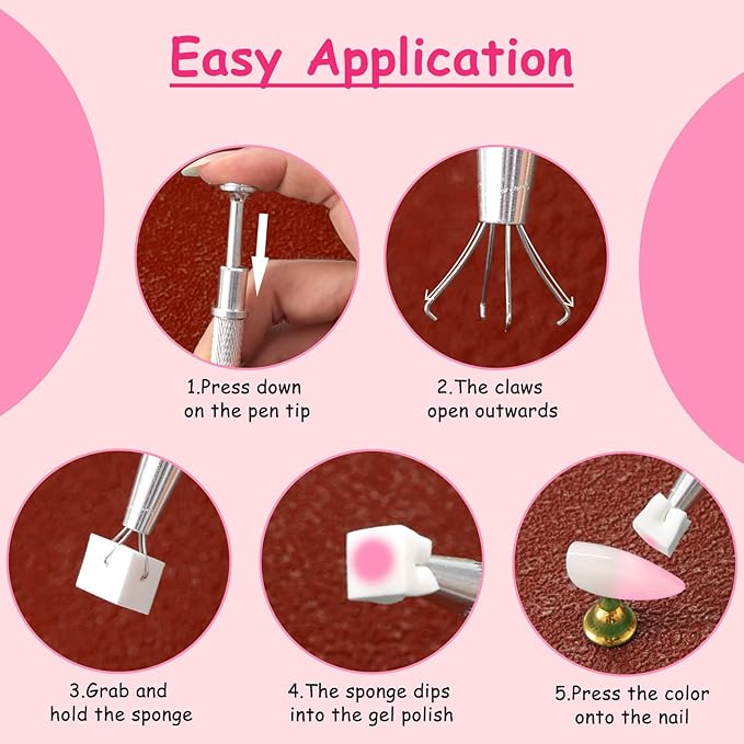 300-Piece White Cube Nail Sponges for Ombre, 1 Silver Metal Clip Pens for Grabbing Nail Art Sponge, 1 Ombre Nail Brush for Nail Art