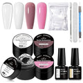 MEET ACROSS All-in-One Extension Mini Kit Non-Sticky Builder Gel Starter Kit WIth Base & Top Coat/Dual-Silicone Pen/Pro File/20-Pc Reusable Dual Forms Salon-Grade Extensions (Clear+White+Nude+Pink)