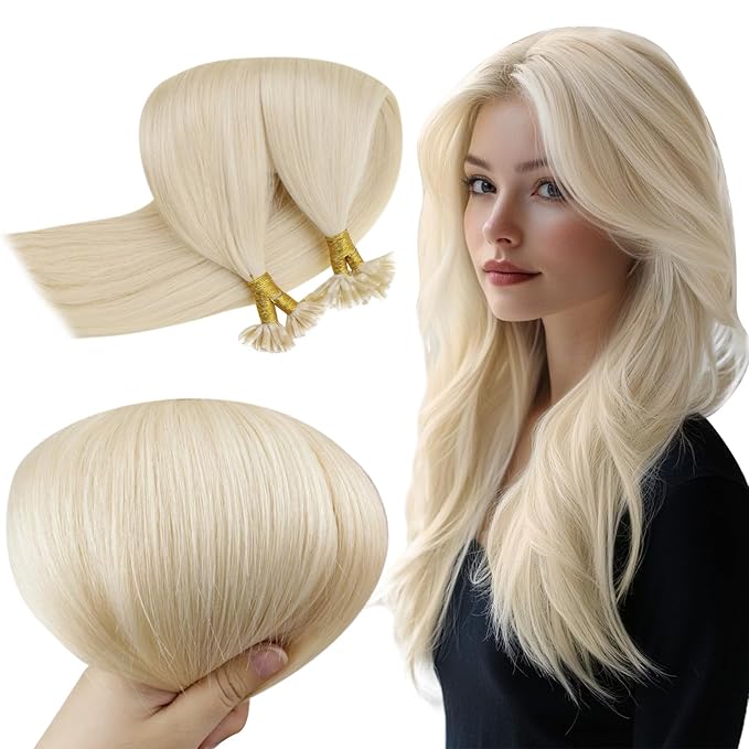 RUNATURE Blonde U Tip Hair Extensions Real Human Hair 24 Inch U Tip Human Hair Extensions Blonde Human Hair U Tip Extensions Platinum Blonde U Tip Keratin Hair Extensions Human Hair Full Ends 50g 50s