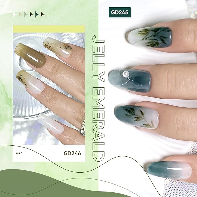 JODSONE Jelly Gel Nail Polish Set of 6 Colors,Semi-Transparent Green Gel for DIY Nail Art, UV/LED Cured, Long-Lasting & High-Shine Manicure at Home or Salon, Gift for Women