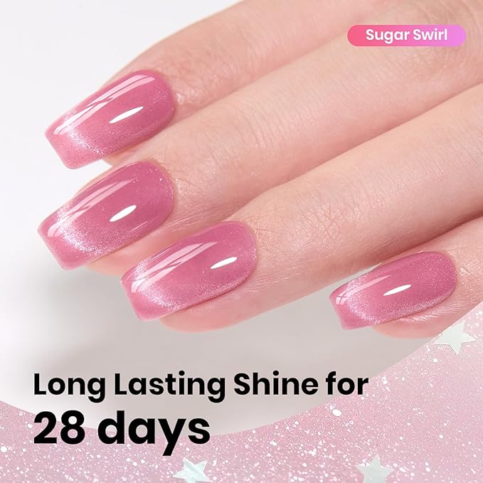Beetles Sugar Swirl Pink Cat Eye Gel Nail Polish - 15ML Pink Cat Eye Valentines Gel Polish Glitter Magnetic Translucent Glassy Effect Soak Off UV French Nail Art Manicure Gifts for Wome