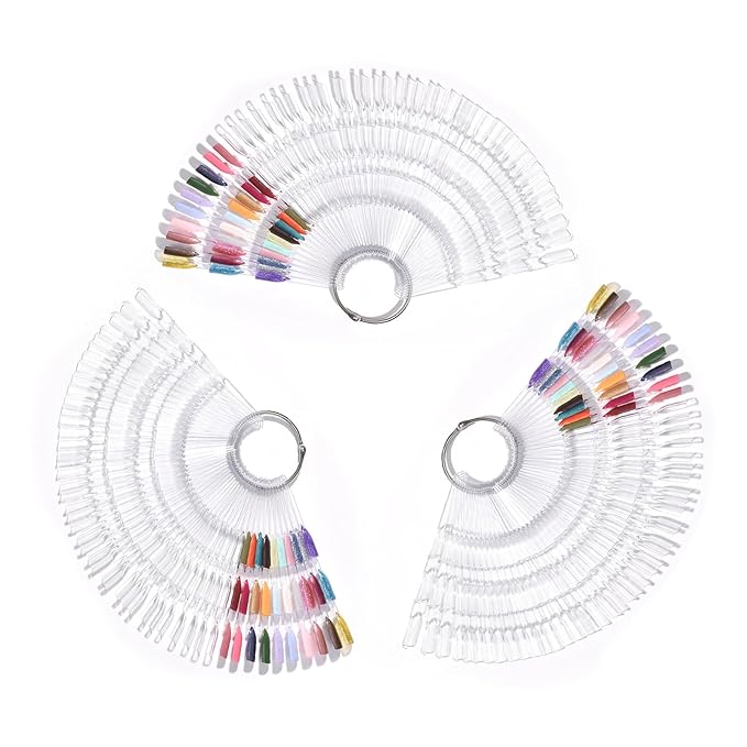 300 Tips Nail Swatch Sticks with Metal Split Ring Fan-shaped Display Nail Practice Sticks Nail Sample Swatches for Nail Art Polish Practice Nail Color Display (Clear - 450Tips)