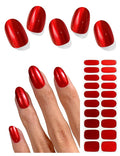 Semi Cured Gel Nail Strips (B-Red Mirror), Chrome, 20 Pcs Gel Nail Wraps, Stickers, Salon Quality, Long Lasting, Works with Any UV Lamps