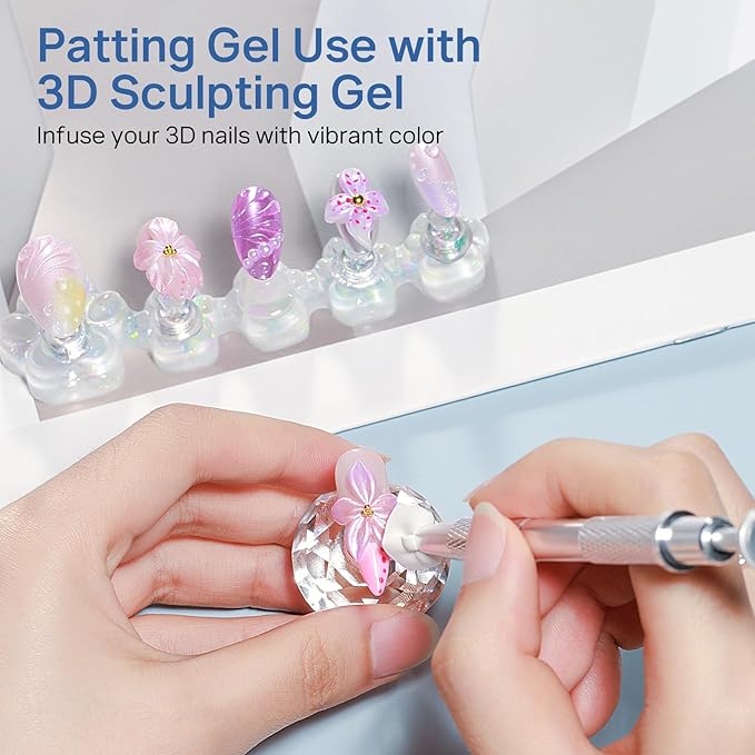 MIZHSE White 3D Sculpting Nail Gel and 9 Mermaid Colors Ombre Patting Gel Polish Kit，3D Nail Art Soak Off U V Painting Gel Set with Sponges, for Nail Art DIY