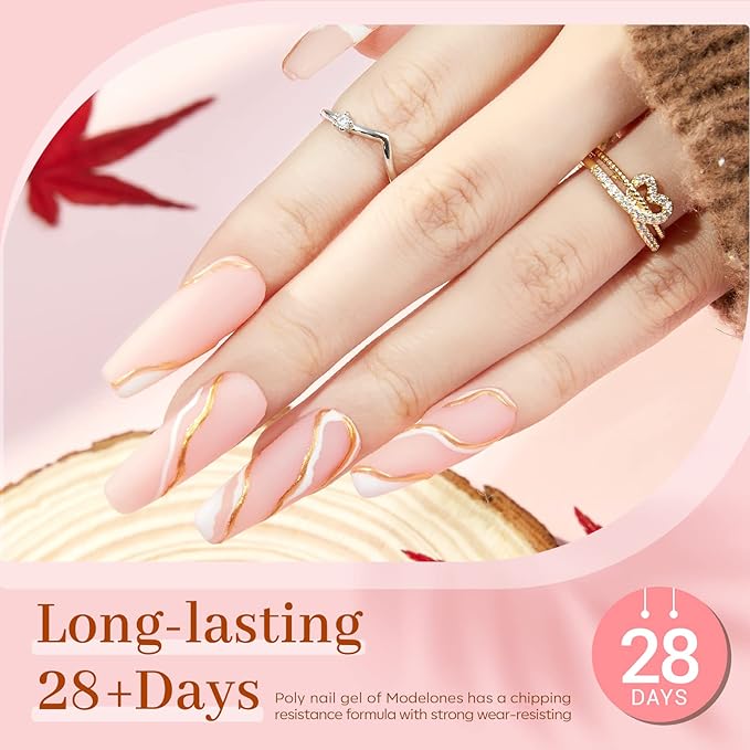 Modelones Poly Extension Gel Kit for Nail, 6 Colors Pink Nude Collection Poly Nail Gel Set Builder Gentle Colors French Manicure DIY Design Home Salon