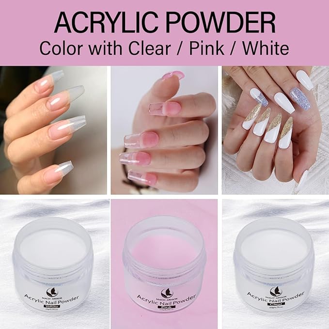 Acrylic Nail Kit 75ml Acrylic Liquid Monomer with 4 Colors Acrylic Powder and 5 Nail Brushes, Nail Extension Builder Set for Carving, French Tips, DIY Salon Manicure for Beginners
