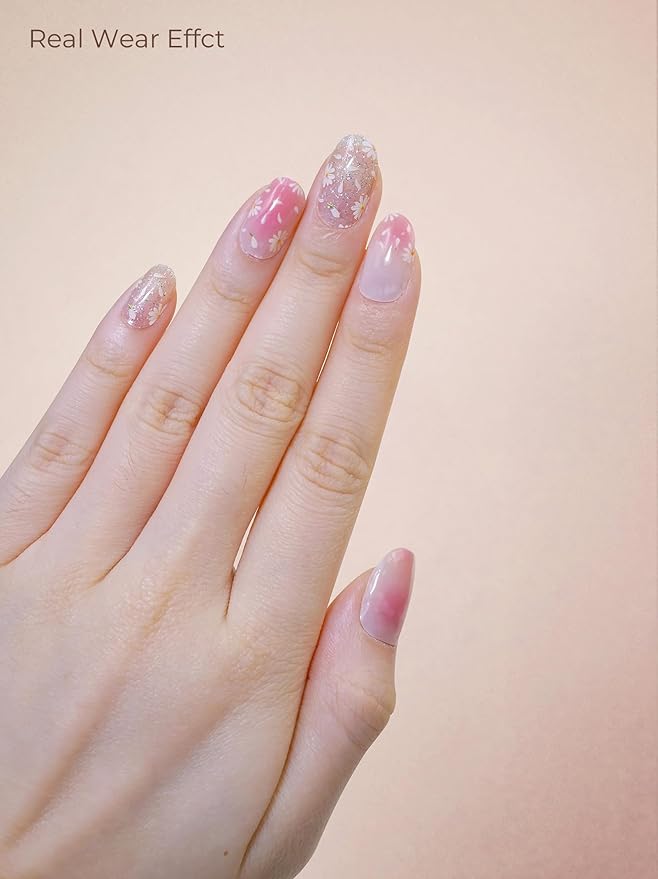 Pre Cured Gel Nail Strips - 44PCS Salon Quality Gel Nail Stickers - Long Lasting Polish Wraps for Women no UV Light Needed Easy Apply & Remove (PetalPink)