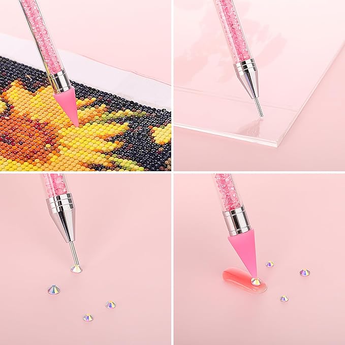 Tatuo Rhinestone Picker Tool Set Wax Pen for Rhinestones Diamond Art Painting Dual Head Dotting Pen with 2 Extra Wax Tips and 1 Nail Art Tweezer for Nail Art DIY Crafts(Pink)