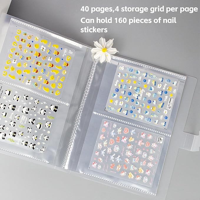 160 Slots Nail Sticker Book Nail Art Decals Sticker Organizer Binder Empty Stickers Holder DIY Design Tools (Medium)