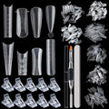 Dual Nail Form Kit, 480pcs Dual Forms for Polygel Stiletto Coffin Ballerina Extension Forms 10pcs Clear Clips With Gel Brush Pen Nails Files Buffer Nail Extension Kit for Beginner