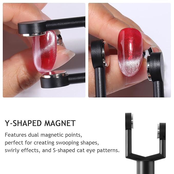 4-in-1 Cat Eye Nail Magnet Set, Y-Shaped Magnet & Double-Ended Magnetic Wand with Square Nail Art Magnet Tool for Magnetic Gel Polish, Multifunctional Manicure Salon Supplies