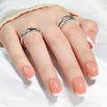 French Tip Press On Nails - Short Square Peach-toned Nude Press on Nails Glossy Nails Press Ons for Women DIY Fake Nails Kit with Glue, Reusable Glue on Nails in 16 Sizes - 32pcs, Peach Tip