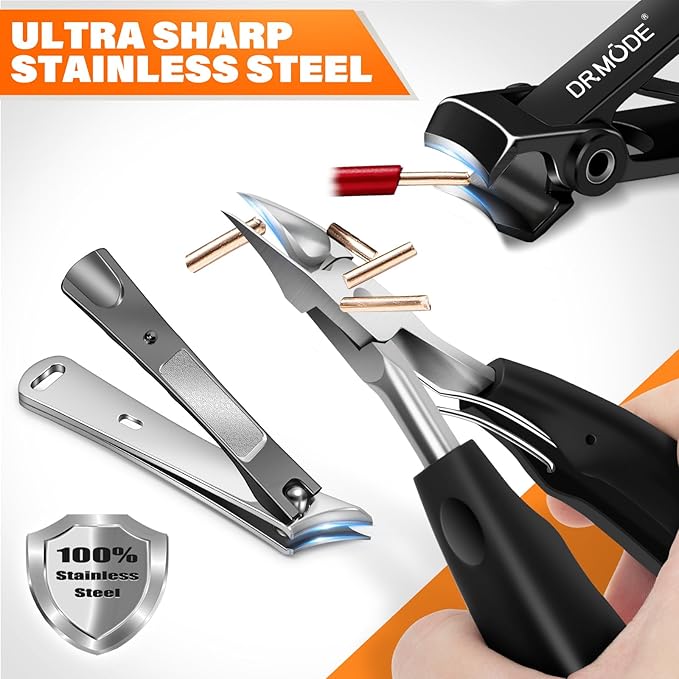 DRMODE Toenail Clippers for Thick Toenails, Long Handled Toe Nail Clippers for Thick Nails for Seniors with Wide Opening, Professional Stainless Steel Slanted Curved Ingrown Toenail Clippers for Men