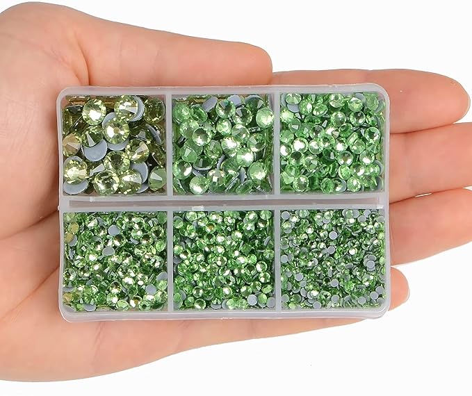 4000pcs Mixed Size Hot Fix Round Crystals Gems Glass Stones Hotfix Flat Back Rhinestones (Peridot)