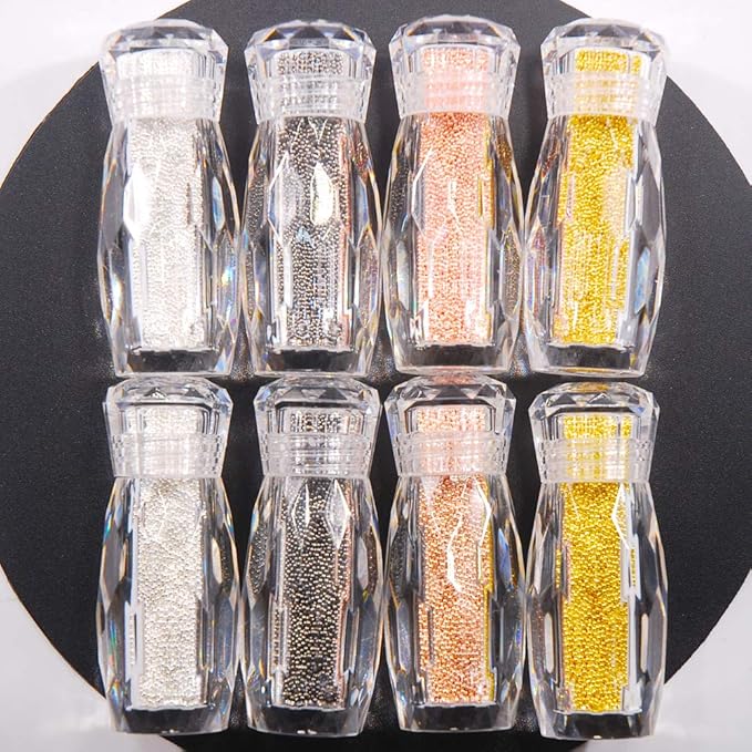 0.8MM and 1.0MM Metallic Caviar Nail Beads The Shape Of Round For Nail Art Decoration 3D Metal Nail Ball Set Of 8