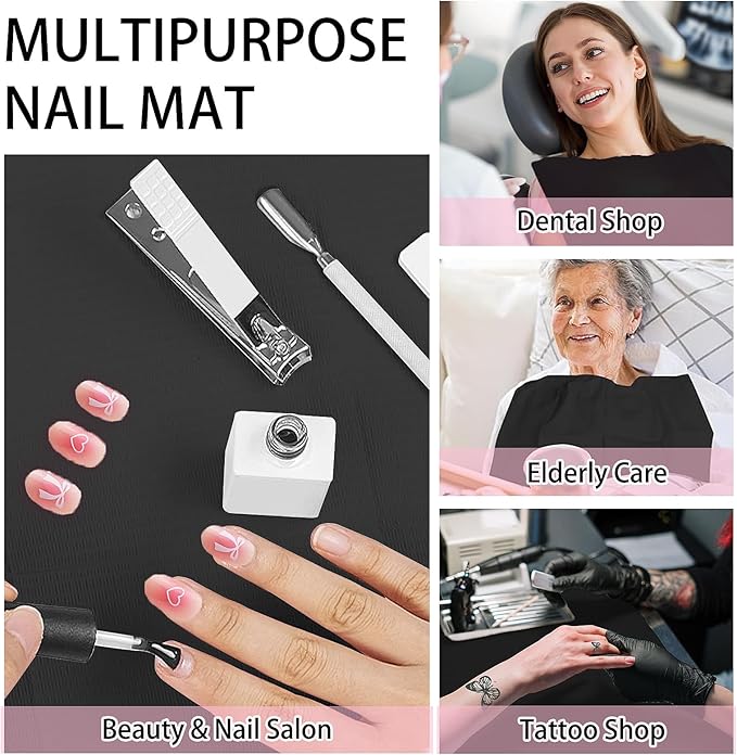 50PCS Disposable Nail Mats, Foldable Nail Paper Towels, 13"x18" Table Acrylic Nail Practice Sheet, 3 Ply Waterproof Clean Nail Table Mat for Salon, Manicure Tattoo, Nail Art Accessories (Black)
