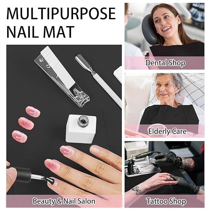 50pcs Disposable Nail Mats Foldable Nail Paper Towels, Table Acrylic Nail Practice Sheet, 3 Ply Waterproof Clean Nail Table Practice Mat for Salon Manicure Tattoo,Nail Art Accessories 13"x18" (Black)