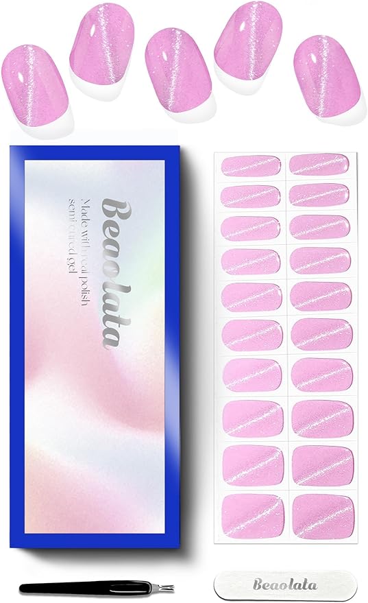 Semi Cured Gel Nail Strips - UV Light Gel Nail Stickers - 20 Long Lasting Salon Quality Wraps (Cherished Light Pink)