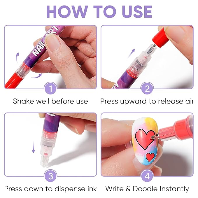 AIMEILI 12 Colors Nail Art Pens Set, 0.5mm Fine Tip Acrylic Paint Pens for Salon & Home DIY Nail Design, Dotting Drawing Liner Brush for Manicure, Nail Polish Art Decoration Kit 2