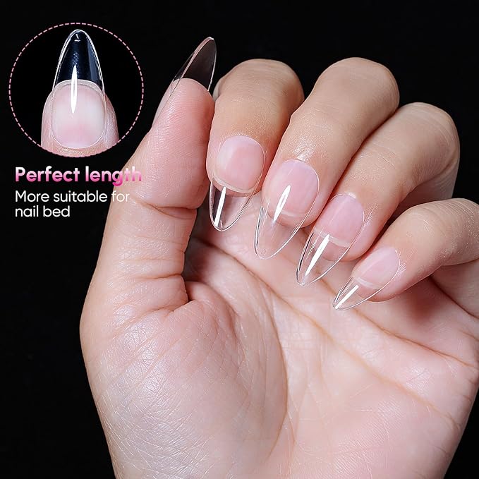 AIMEILI Medium Stiletto Nail Tips, 504pcs Half Cover Short Gel Nail Tips Clear Fake Nails for Nail Extension DIY Nail Salon, 12 Sizes