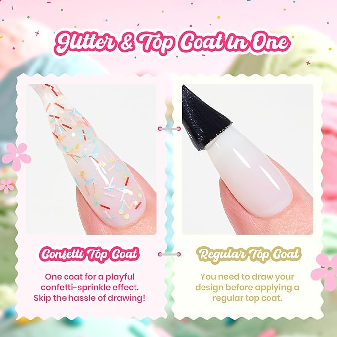 Beetles Glitter Gel Top Coat 15ml – Confetti Fantasy Sparkle Nail Top Coat, Overlay Glitter Effect for Gel Nail Polish, Soak Off UV LED Cured High Shine Long Lasting Spring Nail Art