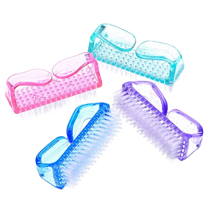 EBOOT 4 Pieces Handle Plastic Nail Brush Nail Hand Scrubbing Cleaning Brush(Green,Pink,Purple,Blue)