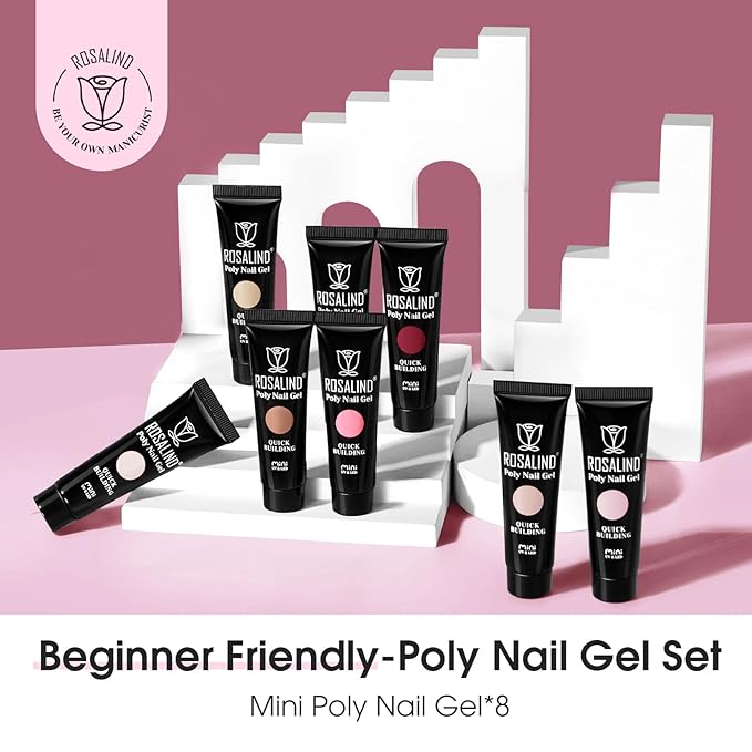ROSALIND Christmas Poly Nail Gel Set, 8 Colors Mini Clear Neutral Poly Extension Gel Set, Nude Pink Builder Extension Kit for Nail Art Design Easy DIY Gift for Women