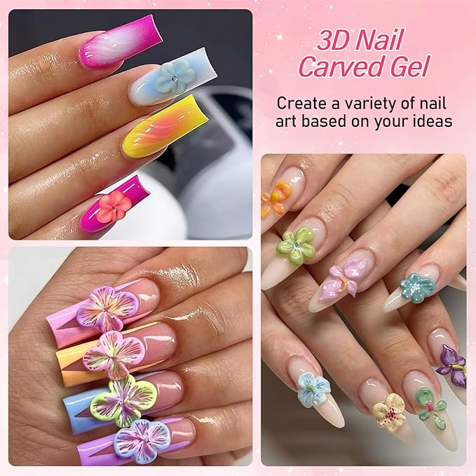 EBANKU 14 Colors Sculpture Painting Nail Gel Set, 3D Nail Carved Gel Sculpture Creative DIY Decoration Painting Glue with Silicone Mold, Silicone Pen, Cuticle Pusher and Carving Brush