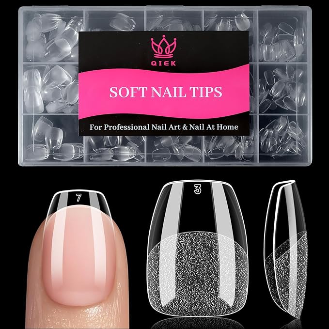 Extra Short Coffin Fake Nail Tips, 15 Sizes 240 PCS Clear Half Matte Press On False Nail Pre-shaped Half Soft Cover Gel Nail Tips Extensions Thick Long Lasting for DIY Beginners & Salon Manicure