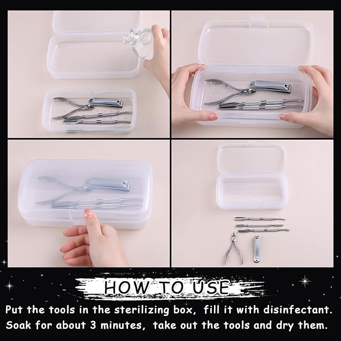 Nail Tool Sterilizer Box Plastic Sterilization Tray for Nail Art Accessories Tools, Disinfectant Container Soaking Box with Strainer Pedicure Manicure Cleaning Equipment, Clear