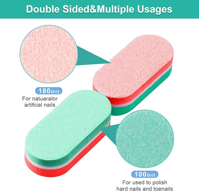 Diesisa Mini Nail Files Block, 100/180 Grit Sponge Nail Buffers for Acrylic Nails, Mini Buffing Block Double Sided for Manicure Tools 40 Count - Green/red