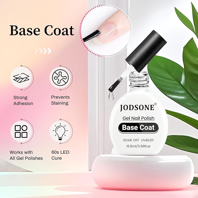 JODSONE 3Pcs 16.5ml Top Coat And Base Coat Set with Blooming Gel No Wipe Top Coat Base Blooming Gel for Spreading Effect Print Nail Painting Need U V Lamp Cured