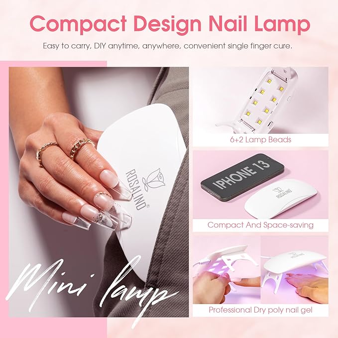 ROSALIND Poly Nail Gel Kit -20 Colors + 76 Nail Art Accessories kit Clear Nude Poly Nails Gel Starter Kit With Slip Solution Pro Nude Pink Nail Extensions with Mini UV Lamp