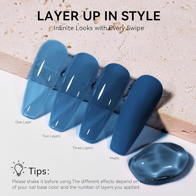 MEGIOR Sea Blue Jelly Gel Nail Polish 0.5 Fl Oz Transparent Colors Soak Off UV LED Lamp Light Cure Gel Polish Kit for Salon and Nail Art Starter Manicure DIY at Home