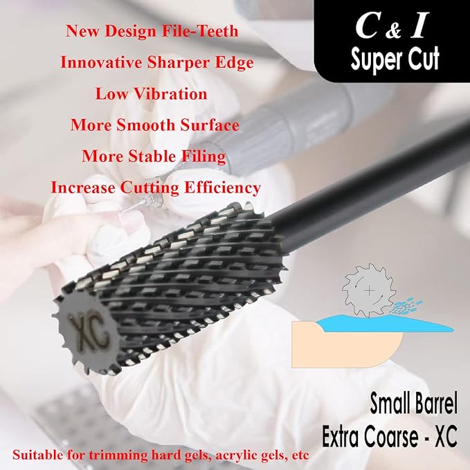 Super Cut Upgrade Edition, Small Barrel Nail Drill Bit for Electric Manicure Drill Machine, Remove The Nail Gels, Acrylic Gels, or Dip Powder (Extra Coarse -XC)