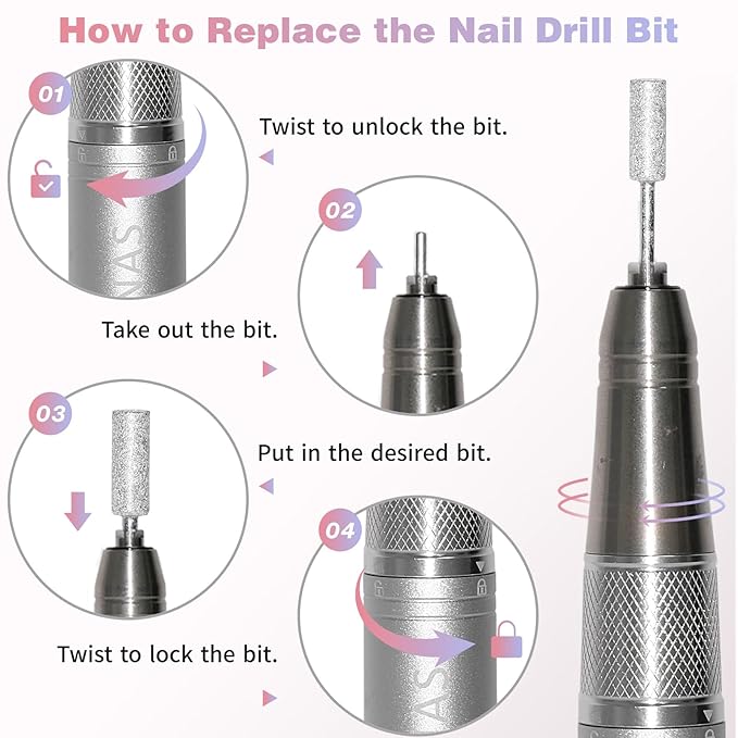 Electric Nail Drill Machine Professional, 40000 RPM Cordless Nail File Low Noise, Portable Rechargeable Nail Drill with Bits Kit for Acrylic Gel Nails Manicure & Removal