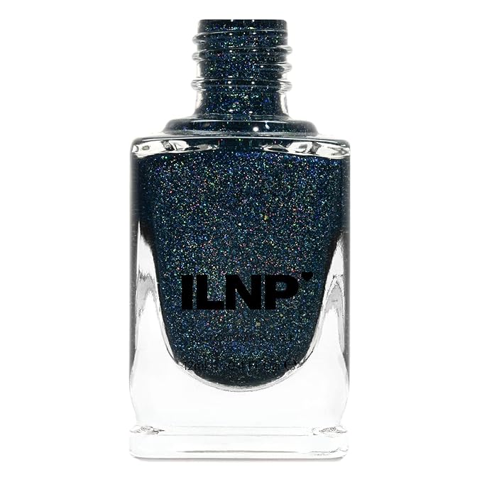 ILNP After Midnight - Prussian Blue Holographic Nail Polish with Gold Accents, Chip Resistant Manicure, Non-Toxic Nail Lacquer, Vegan, Cruelty Free, 12ml