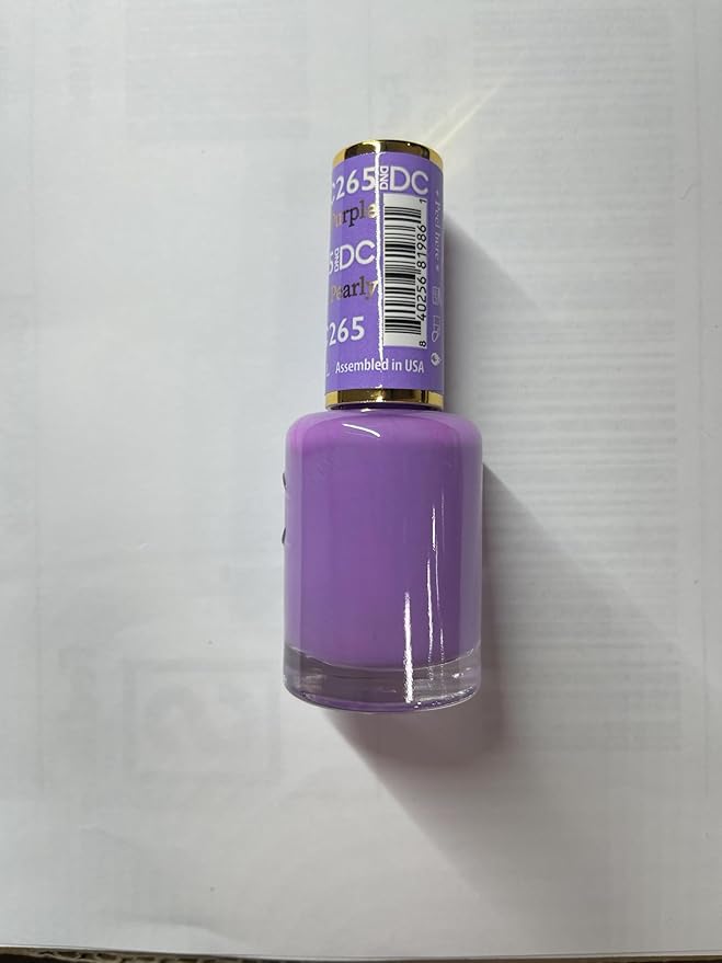 DND DC Gel Polish Set, Purple Collection, UV/LED Gel Polish and Air Dry Nail Lacquer, Matching Chip-Free Polish Duo, 265 Pearly Purple, 0.5 Fl Oz