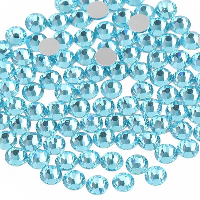 Beadsland Flat Back Crystal Rhinestones Round Gems for Nail Art and Craft Glue Fix, Aquamarine, 1.2-1.4mm, SS3/1440pcs