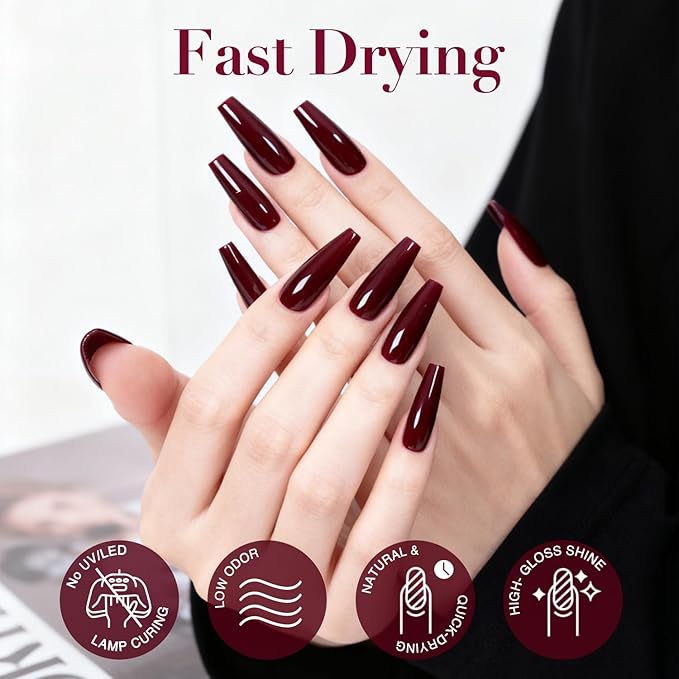 AZUREBEAUTY Dark Red Nail Polish, Quick Dry Strengthening Formula, Natural Nail Treatment, DIY Salon at Home, Women Gifts, 0.34 fl oz